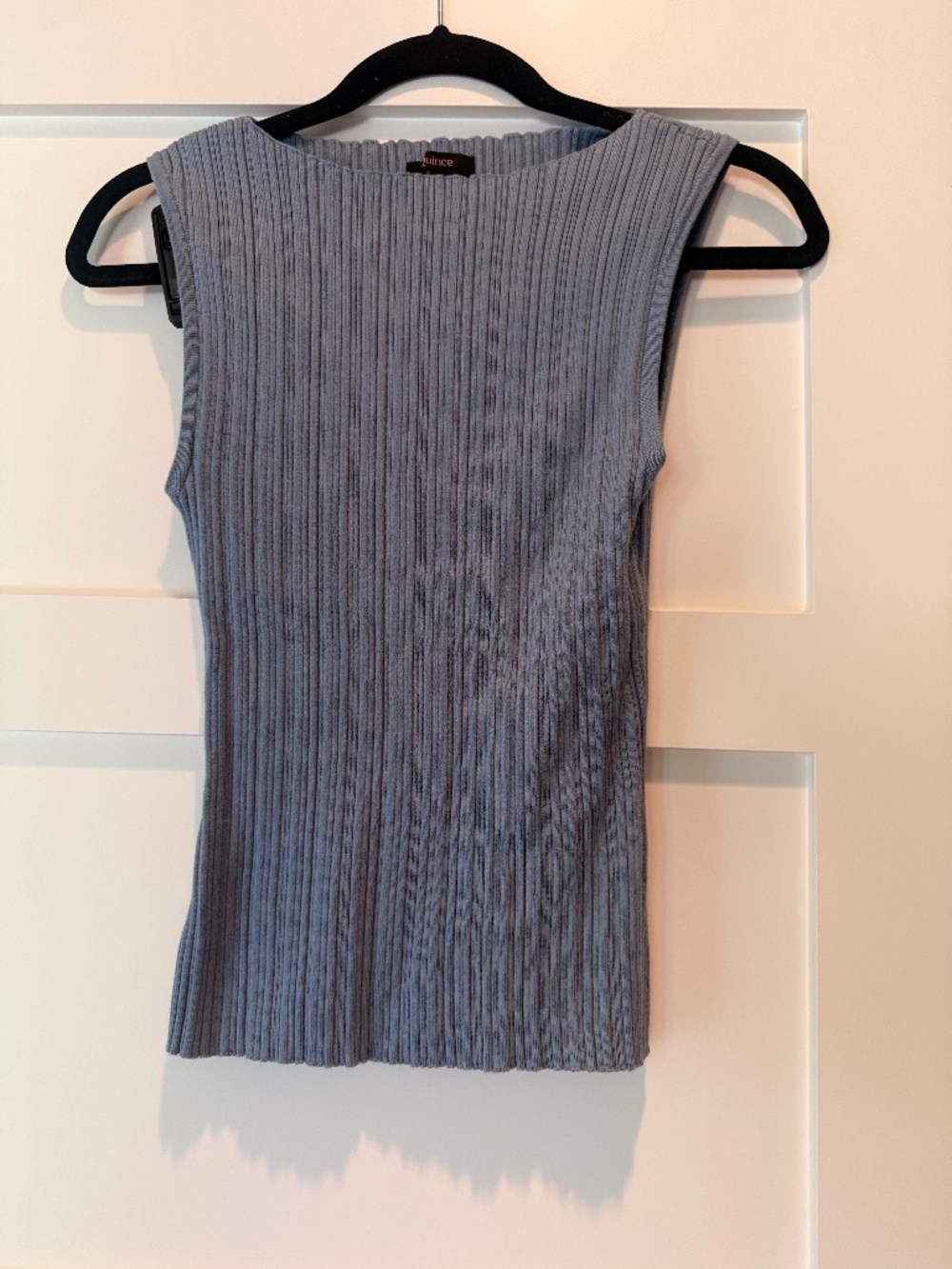 Quince Blue Boatneck Sleeveless Ribbed Shell